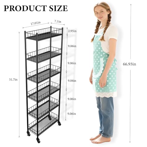 Utility Slim Storage Cart 6 Tier Narrow Metal Frame Carts - Image 7