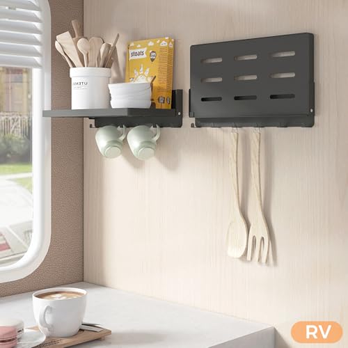 Small Folding Metal Shelf with Hooks, Fold-up Wall Shelf - Image 3