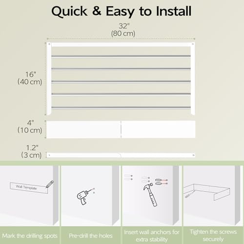 Wall Mounted Clothes Drying Rack 32", Foldable Wall Laundry Rack - Image 3