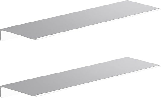 Danpoo Adhesive Floating Shelves for Wall Storage, Metal Wall Shelves for Living Room, Bathroom, Kitchen, 20” Long Display Shelves for Collectibles(Silver, 2 PCS)