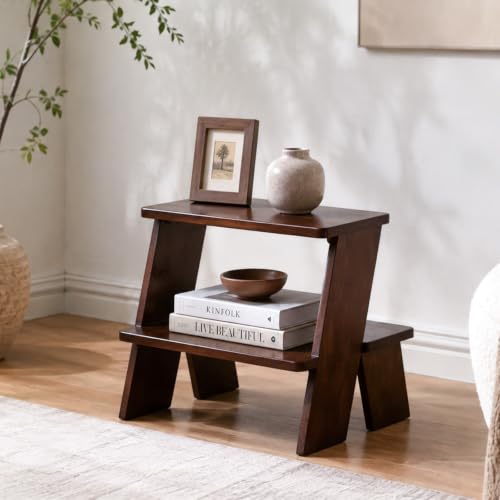 2-Tier End Table, Solid Rubber Wood Stool-Style Side Table - Image 2