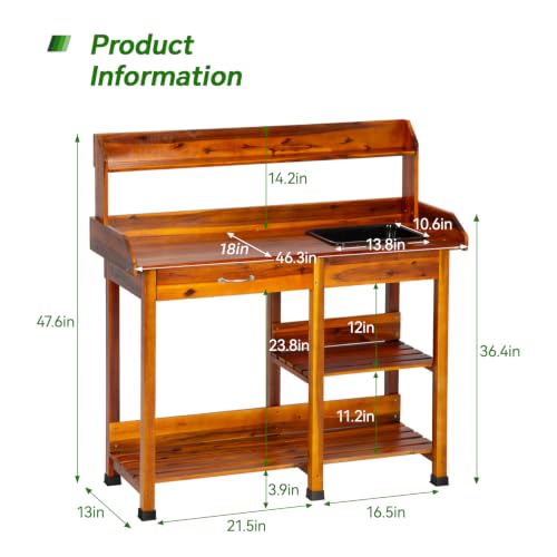 FDW Outdoor Potting Bench Table with Sink & Drawer | Home Organization - Image 4