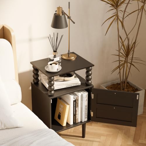 Nightstand with Storage Drawer and Open Wood Shelf,Solid Wood - Image 6