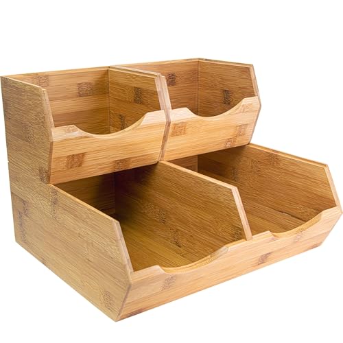 HOMESTEAD Bamboo Pantry Storage Bins – Stackable Potato & Onion - Image 2
