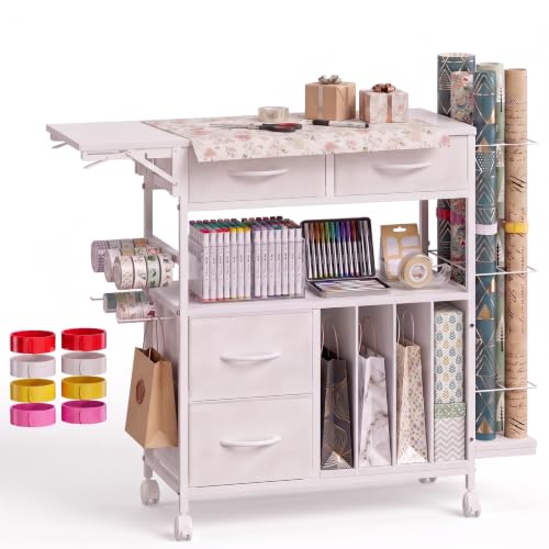 Wrapping Paper Storage Cart with Foldable Table, 3 Tier - Image 2