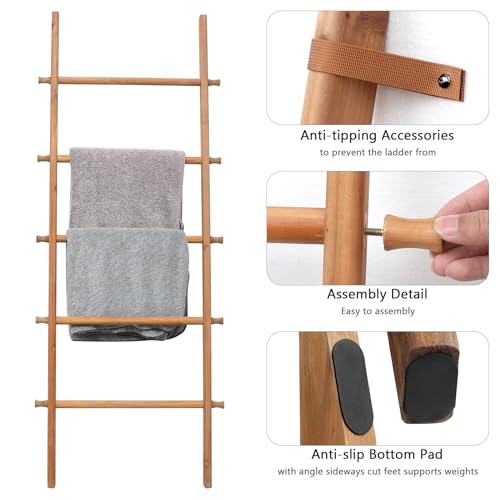 FUIN Blanket Ladder, 57in Rustic Extended Side Wood Decor Rack - Image 5