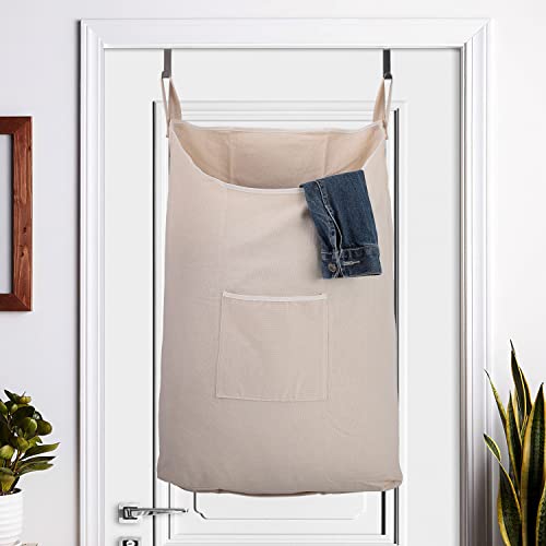 Hanging Laundry Hamper with Front Pocket, Beige, 65 Liters - Image 6
