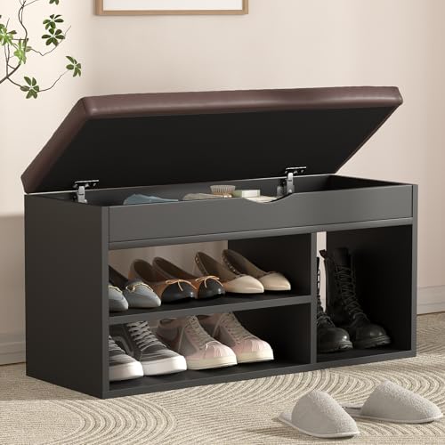 Apicizon Entryway Bench with Shoe Storage, Black - Image 2