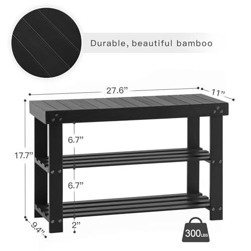 Apicizon Bamboo Shoe Rack Bench, 3-Tier Entryway Organizer, Black - Image 4