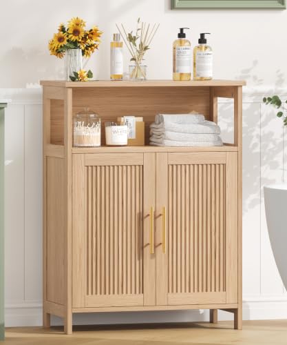 Keehusux Fluted Bathroom Storage Cabinet with 2 Doors & Shelf - Image 3