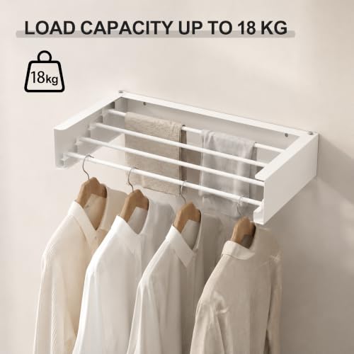 Wall Mounted Clothes Drying Rack,White 19.7" - Image 5