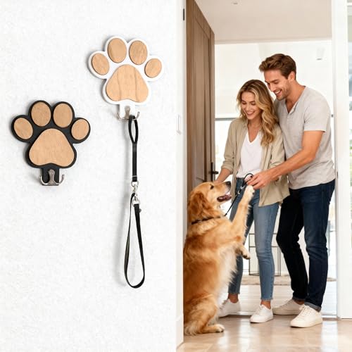2-Pack Dog Leash Holder, Wooden Paw Wall Hooks for Entryway - Image 3