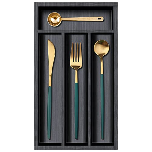 Black Small Kitchen Silverware Drawer Organizer Wooden Cutlery - Image 2