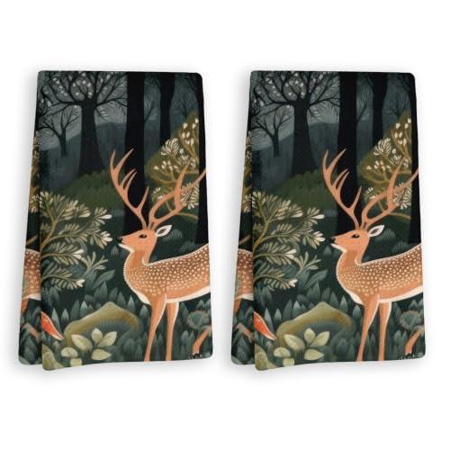 Rustic Autumn Forest Waffle Kitchen Towels Set of 2, William - Image 2