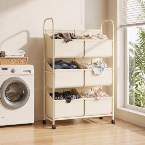 3-Tier Double Column Vertical Rolling Laundry Hamper,6 - Image 3