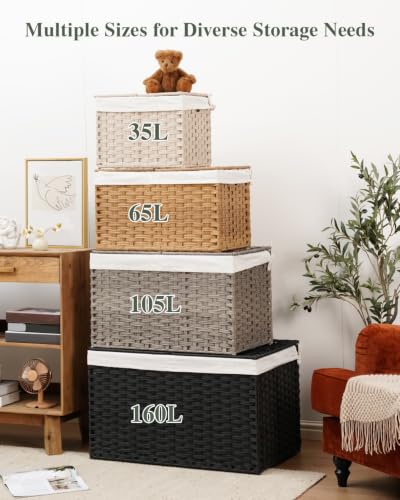 SETVSON Storage Basket with Lid Rattan Woven Storage Baskets - Image 4