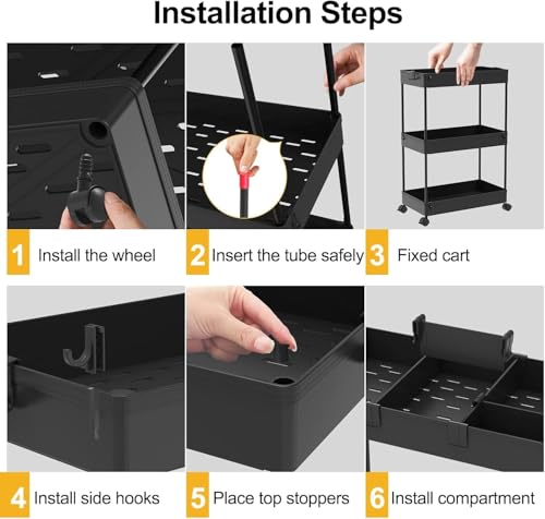 2 Pack 3 Tier Slim Storage Cart, Bathroom Rolling Utility - Image 7