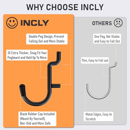 INCLY 176PCS Black Pegboard Hooks with Peg Locks, 1/4" Heavy Duty - Image 4