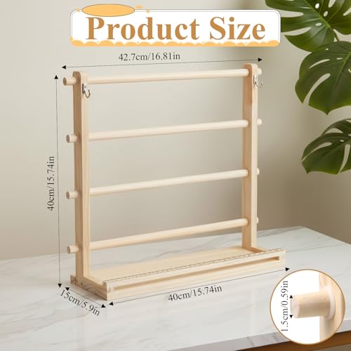 Ribbon Storage Rack Spool Holder Organizer, 4 Tier Wooden - Image 3