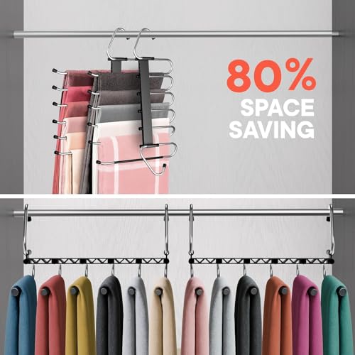 Black Space Saving Pants Hangers 1 Pack, 6 Layer Jeans - Image 4
