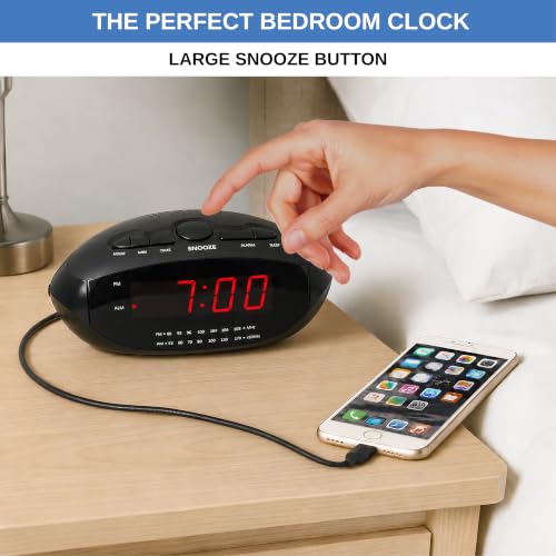 Digital Alarm Clock with Dual USB Ports | AM/FM Clock Radio - Image 5