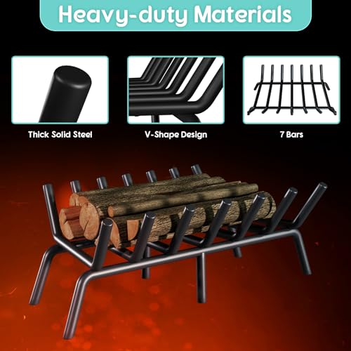 21-Inch Fireplace Grate, Heavy Duty 7-Bar Log Rack Holder - Image 6