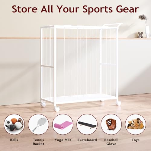 Ball Storage Bin Rolling Sports Ball Cart, White - Image 5