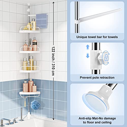 HAMITOR Corner Shower Caddy Tension Pole: Adjustable Stainless - Image 6