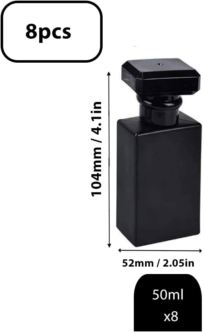 Empty Perfume Bottle Refillable 8PCS 50ml Glass Clear Travel Spray Atomizer Bottle Container Perfume Fine Mist Spray Pump Bottle Dispenser for Essential Oil Liquid (Black 50ml-8PCS)