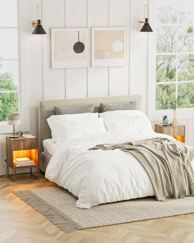 Masupu Fluted Nightstand with Charging Station and LED - Image 7