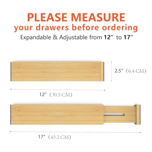 4 Pack Bamboo Drawer Dividers 2.6" High, Adjustable from 12 Inch - Image 4