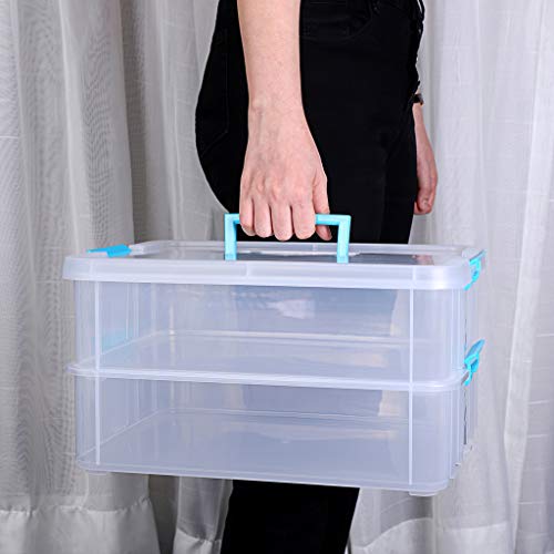 JUXYES 2-Tiers Plastic Stack Carry Storage Containers Box wih - Image 5