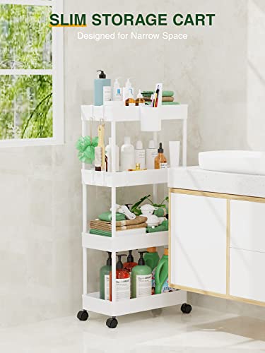 LEHOM Slim Rolling Storage Cart - 4 Tiers Bathroom Organizer - Image 3