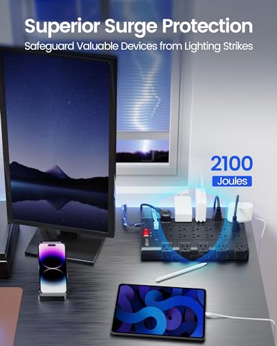 SUPERDANNY Power Strip Surge Protector, 22 AC 6 USB - Image 6