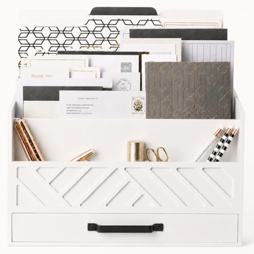 BLU MONACO | Wooden Mail Organizer with Drawer | Mail Organizer - Image 2