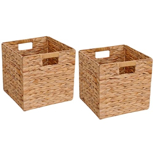 12x12x12 Inch Wicker Storage Basket Set of 2 Foldable Hyacinth - Image 2