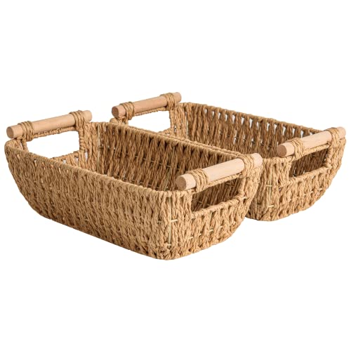 StorageWorks Hand-Woven Small Wicker Baskets, Round Paper Rope - Image 2
