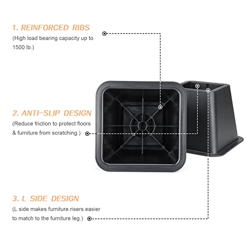 Bed Risers 4 Inch, Heavy Duty Square Furniture Frame | All Products - Image 4