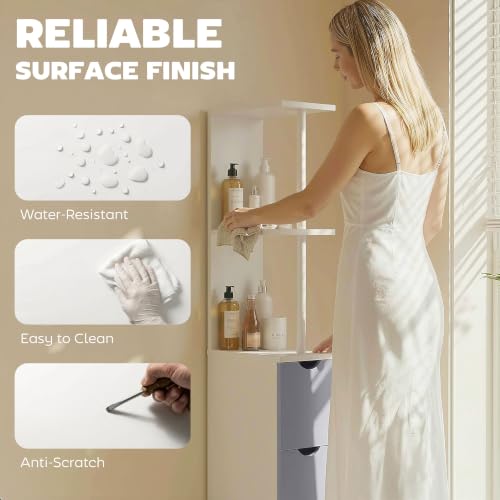HOMCOM 54" Tall Bathroom Storage Cabinet, Freestanding - Image 7