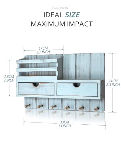Key Holder Wall Mount with Shelf for Entryway, Distressed Blue - Image 3