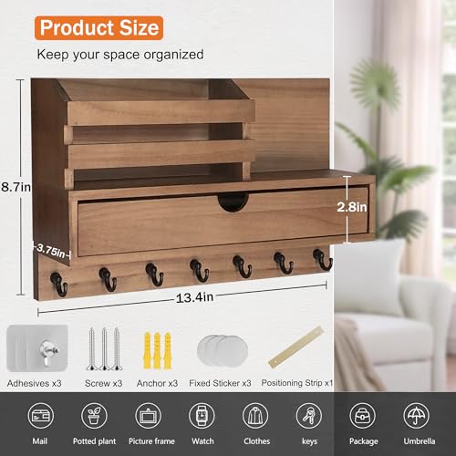 Key Holder Wall Mount, Mail Organizer with 7 Hooks | Home Organization - Image 3