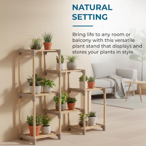 Honey-Can-Do 7-Tier Natural Wood Plant Stand | Home Organization - Image 5