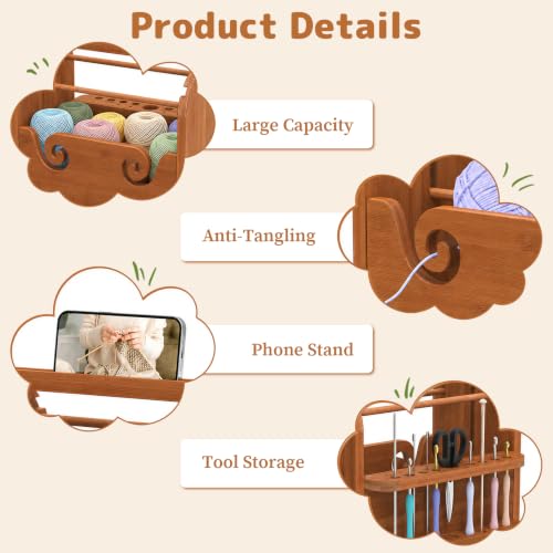 Upgraded Yarn Holder for Crocheting, Bamboo Yarn Holder (Brown) - Image 5