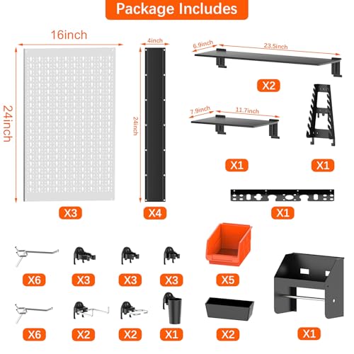 TORACK Pegboard Wall Organizer Kit 48x24 in, Garage Metal - Image 7