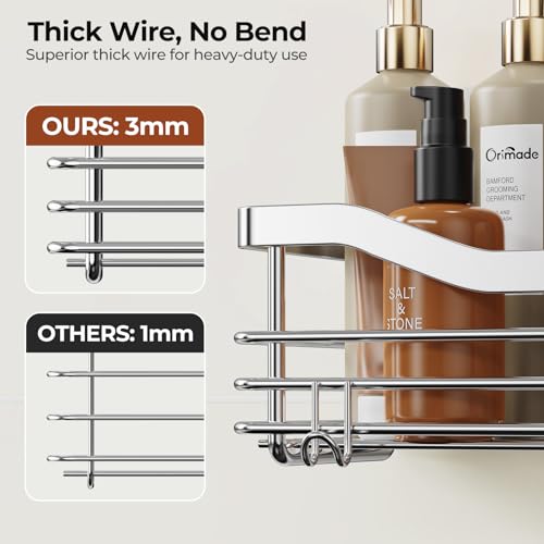 Orimade Shower Caddy Basket Shelf with 5 Hooks Adhesive Organizer - Image 5