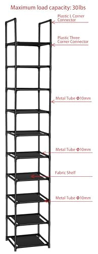 FIDUCIAL HOME 10 Tiers Vertical Shoe Rack 10 Pairs Skinny Shoe - Image 7