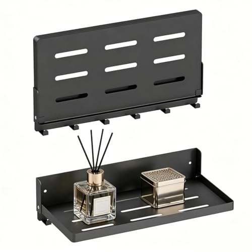 2 Pcs Folding Wall Shelf with Hooks 90° Foldable Shelf - Image 2