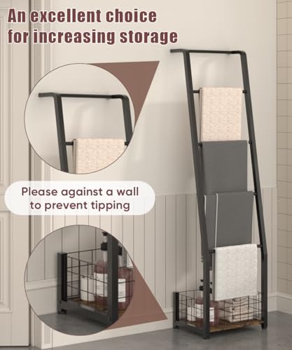 6.3ft Blanket Ladder with Storage Basket, 5 Tier | Home Organization - Image 6