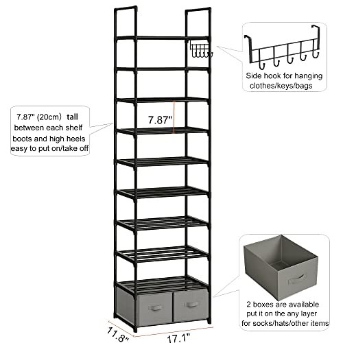 OYREL Tall Shoe Rack Narrow 10 Tier Shoes Rack 20 25 Pairs + 2 - Image 4