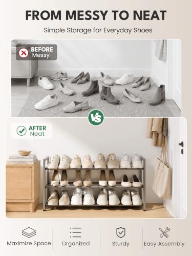 Bumusty 3 Tier Expandable Shoe Rack for Closet, Light Grey - Image 8